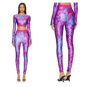 Versace Jeans Couture Leggings Lycra Animal Print Pink Blue Logo Waistband 46/XL